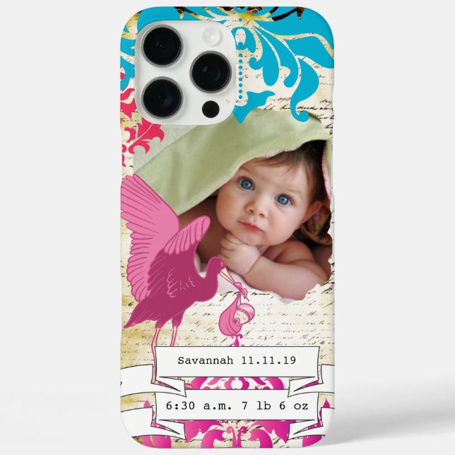 Coques Case-Mate iPhone Baby Photo Bébé Statistiques Damask Burnt Edge iPh (Verso)