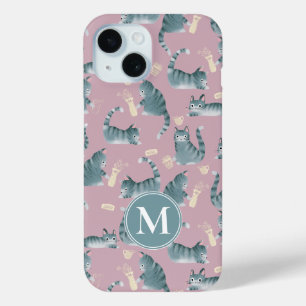 Coque Pour iPhone 15 Bad Grey Tabby Chats Frappe Stuff Over & Monogramm