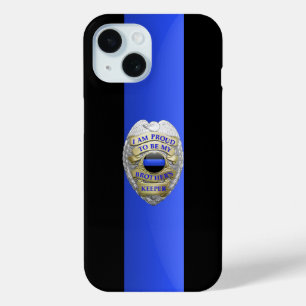 Coque Pour iPhone 15 Badge de police de Brothers Keeper - Ligne bleue m