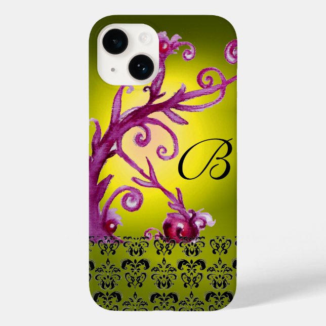 Coques Case-Mate iPhone BAIES, BERRIES DAMASK MONOGRAM rose noir (Verso)