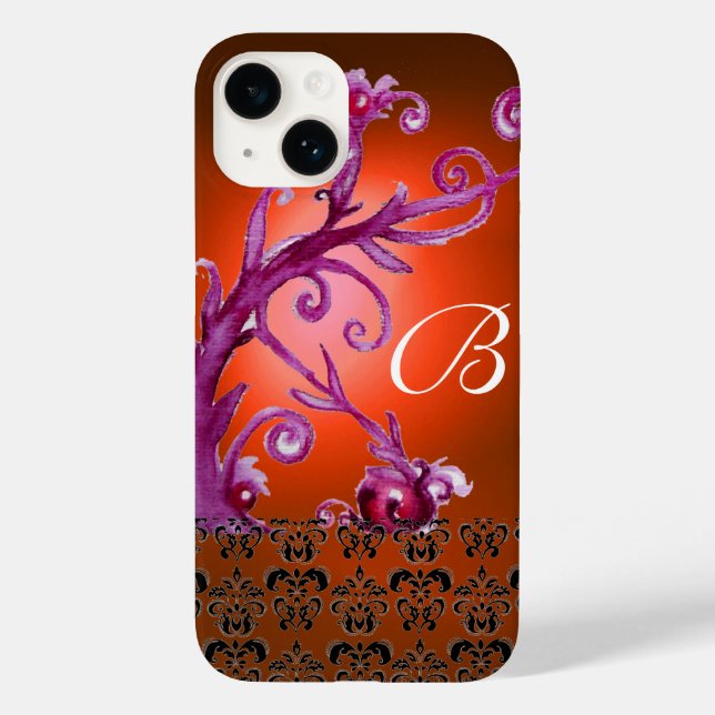 Coques Case-Mate iPhone BAIES, BERRIES DAMASK MONOGRAM rose noir orange (Verso)