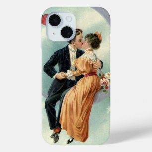 Coque Pour iPhone 15 Baiser victorien vintage sur une lune de croissant