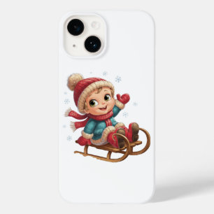 Coque Pour iPhone 14 Balade en traîneau de Noël avec adorable enfant d'