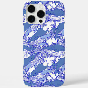 Coques iPhone 16 Pro Max Baleine à bosse monochromatique bleue
