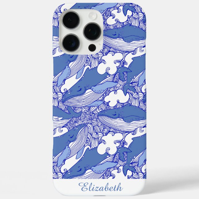 Coques Case-Mate iPhone Baleine à bosse monochromatique bleue personnalisé (Verso)