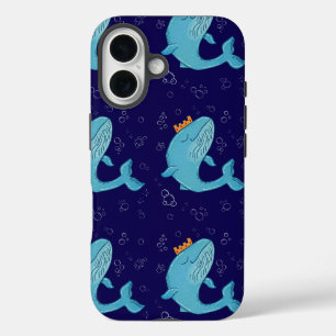 Coques iPhone 16 Baleine Roi avec Couronne Art Populaire Océaniqu