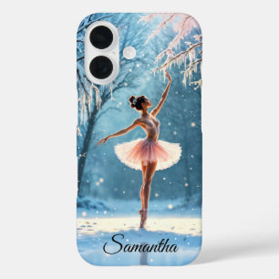 Coques iPhone 16 Balerine à neige magique pois d'hiver