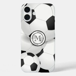 Coques iPhone 16 Plus Balle de soccer noir et blanc