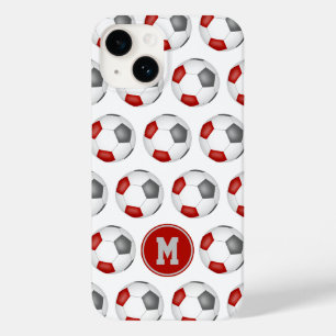 Coque Pour iPhone 14 ballons de football gris rouge motif monogrammed
