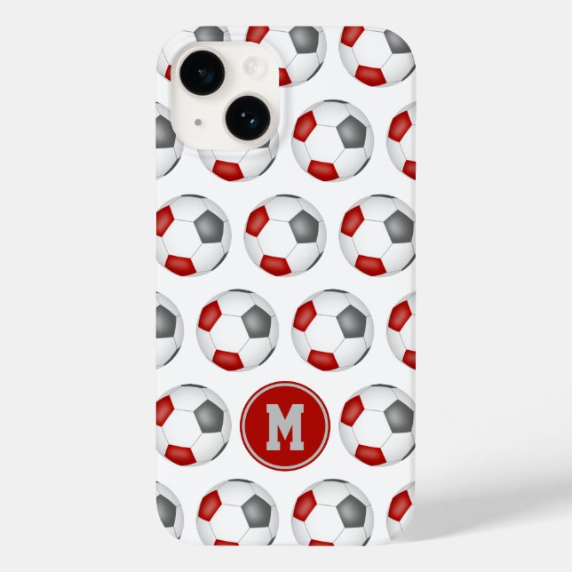 Coques Case-Mate iPhone ballons de football gris rouge motif monogrammed (Verso)