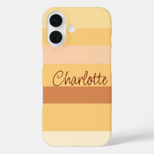 Coques iPhone 16 Bande beige et marron nom personnalisé
