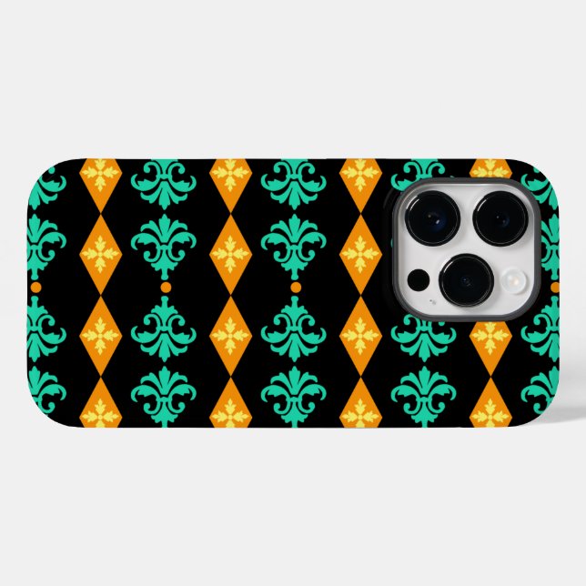 Coques Case-Mate iPhone Bande de diamant damassé orange (Verso (horizontal))