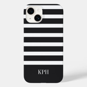 Coque Pour iPhone 14 Bande noire et blanche moderne avec Monogramme
