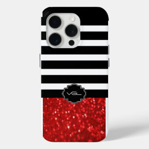 Coque iPhone 15 Pro Bande noire et Parties scintillant rouge