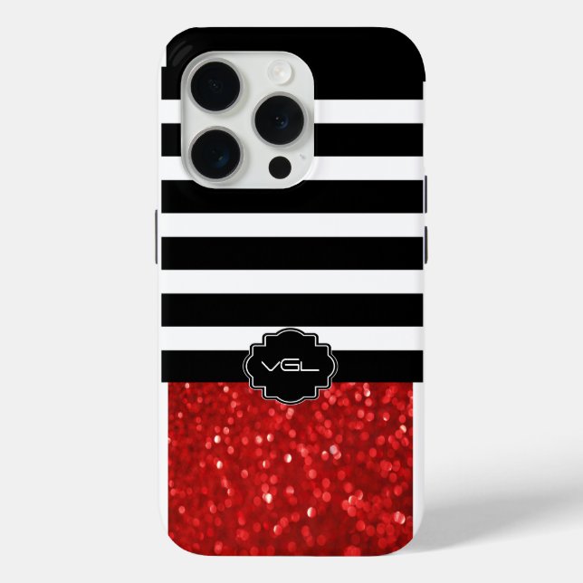 Coques Case-Mate iPhone Bande noire et Parties scintillant rouge (Verso)