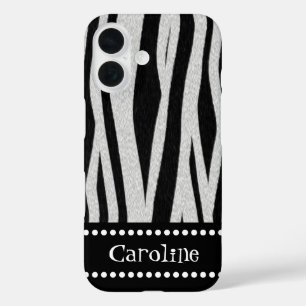 Coques iPhone 16 Bande Zebra Imprimer "Ajouter votre nom"