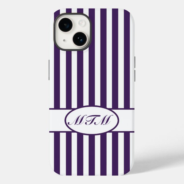 Coques Case-Mate iPhone Bandes automnales pourpres avec monogramme (Verso)