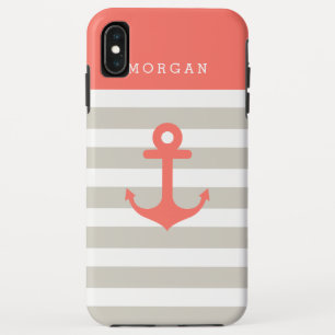 Coque Case-Mate Pour iPhone Bandes Beige Corail - Ancre Nautique mignonne Mono