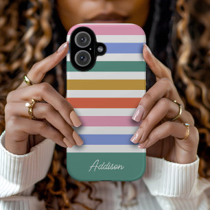 Coques iPhone 16 Bandes colorées Nom personnalisé