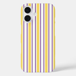Coques iPhone 16 Bandes de bonbons jaunes, violets et blancs