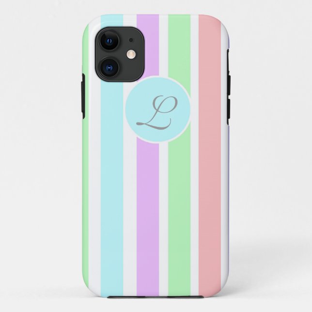 Coques Case-Mate iPhone Bandes de couleurs pastel, monogramme. (Dos)