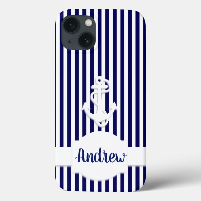 Coques Case-Mate iPhone Bandes et Ancre Monogramme personnalisé (Verso)