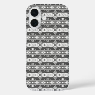 Coques iPhone 16 Bandes et formes géométriques gris blanc