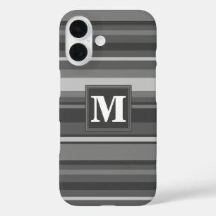Coques iPhone 16 Bandes gris monogramme