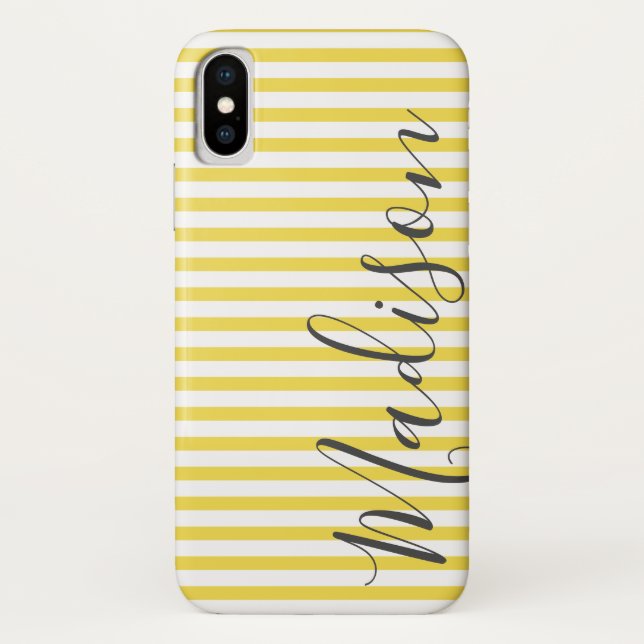 Coques Case-Mate iPhone Bandes jaunes et blanches Nom personnalisé (Dos)