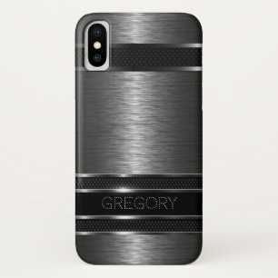 Coques Pour iPhone Bandes métalliques noires et gris