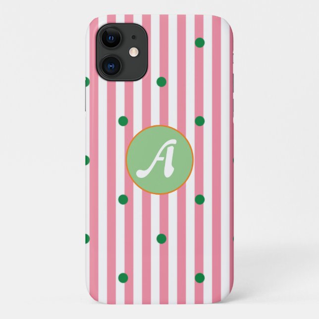 Coques Case-Mate iPhone Bandes mignonnes motif monogrammed vert rose point (Dos)