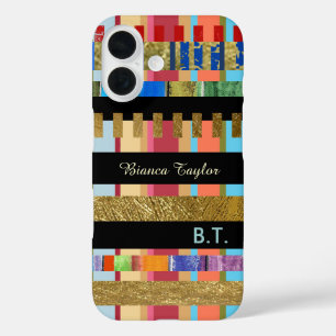 Coques iPhone 16 bandes modernes et élégantes avec nom personnalisé