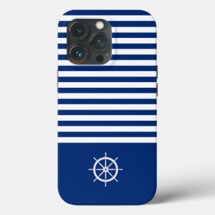 Case-Mate iPhone Case Bandes Nautiques+Navires Roue Bleu+Blanc