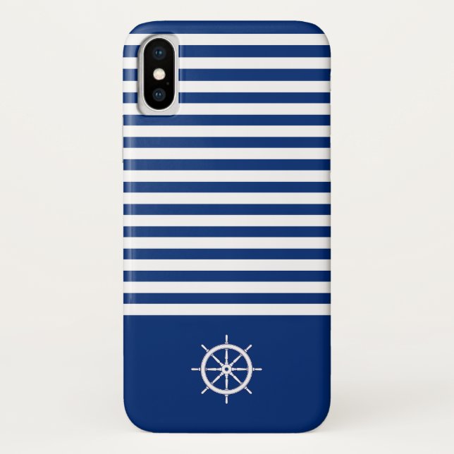 Coques Case-Mate iPhone Bandes Nautiques+Navires Roue Bleu+Blanc (Dos)