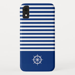 Case-Mate iPhone Case Bandes Nautiques+Navires Roue Bleu+Blanc