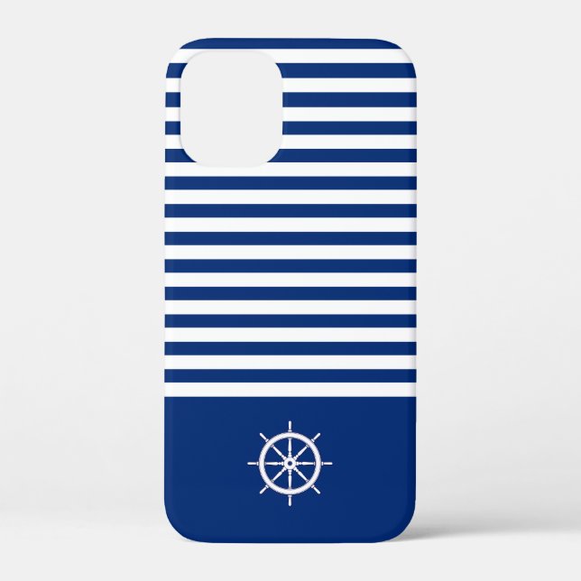 Coques Case-Mate iPhone Bandes Nautiques+Navires Roue Bleu+Blanc (Verso)