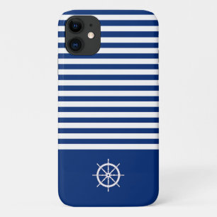 Case-Mate iPhone Case Bandes Nautiques+Navires Roue Bleu+Blanc