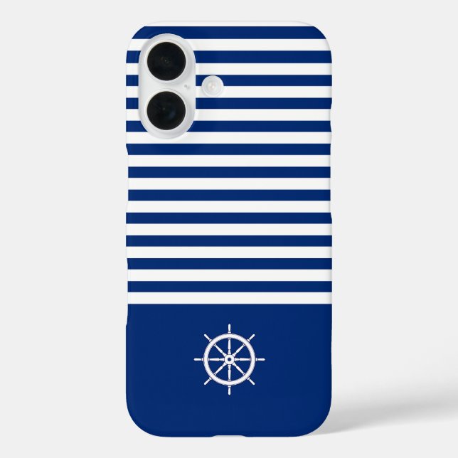 Coques Case-Mate iPhone Bandes Nautiques+Navires Roue Bleu+Blanc (Verso)