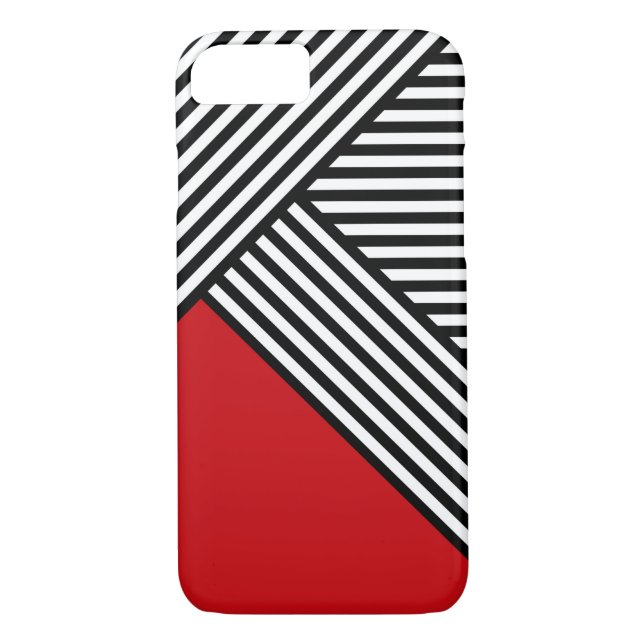 Coques Case-Mate iPhone Bandes noires et blanches avec triangle rouge (Dos)