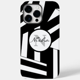 Coque Pour Pour iPhone 14 Pro Max Bandes noires et blanches Nom du monogramme