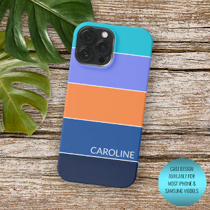Coque iPhone 15 Pro Max Bandes personnalisées bleu turquoise orange violet