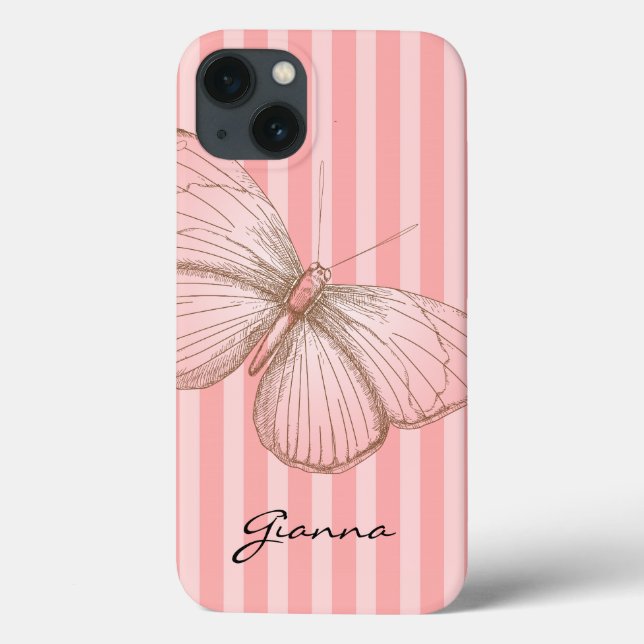 Coques Case-Mate iPhone Bandes roses avec papillon (Verso)