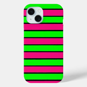 Coque Pour iPhone 15 Bandes roses chaudes et vertes de citron vert