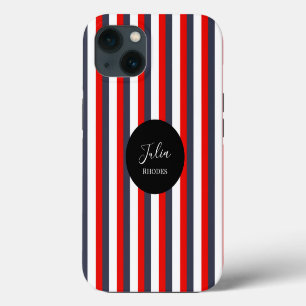 Case-Mate iPhone Case Bandes rouges, blanches et bleues nom personnalisé