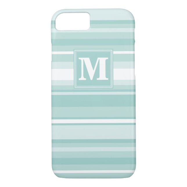 Coques Case-Mate iPhone Bandes vertes de menthe monogramme (Dos)