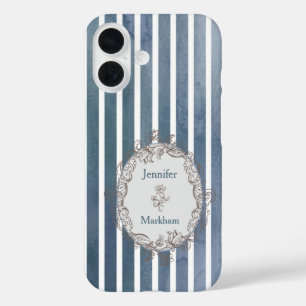 Coques iPhone 16 Baroque Bleu Gris Aquarelle