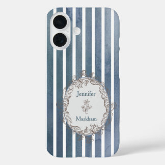Coques iPhone 16 Baroque Bleu Gris Aquarelle