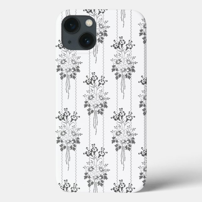 Coques Case-Mate iPhone Baroque Wallpaper Flower bouquet grey (Verso)