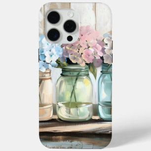 Coque iPhone 15 Pro Max Barres Mason en fleurs vintages Hydrangea