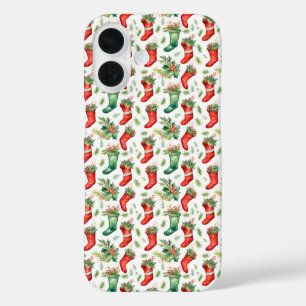 Coques iPhone 16 Bas de Noël verts et rouges